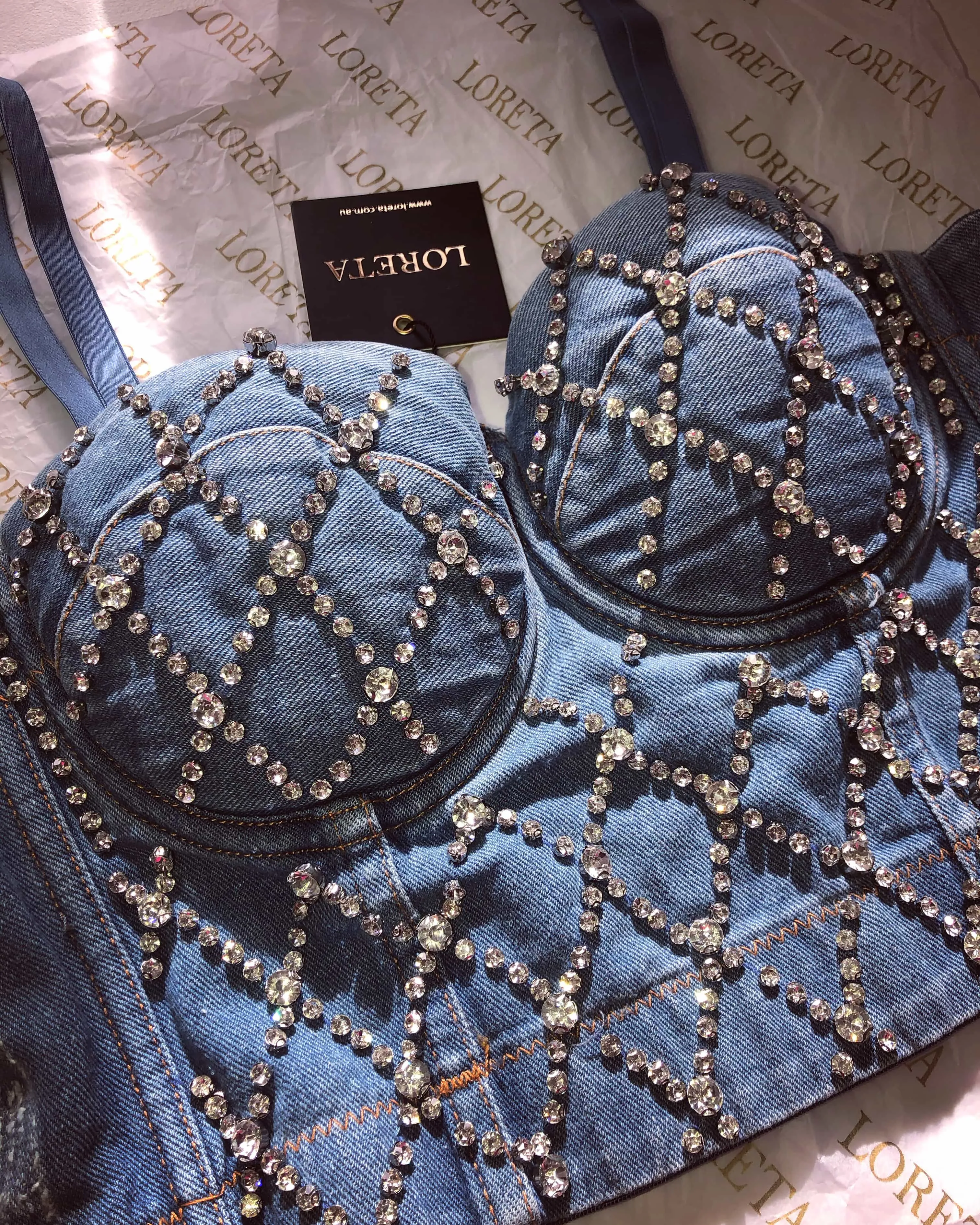 Crystal Denim Corset Bustier Top