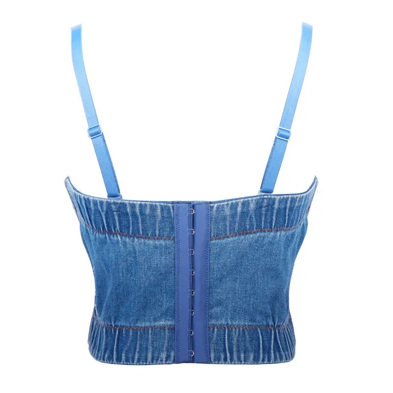 Crystal Denim Corset Bustier Top