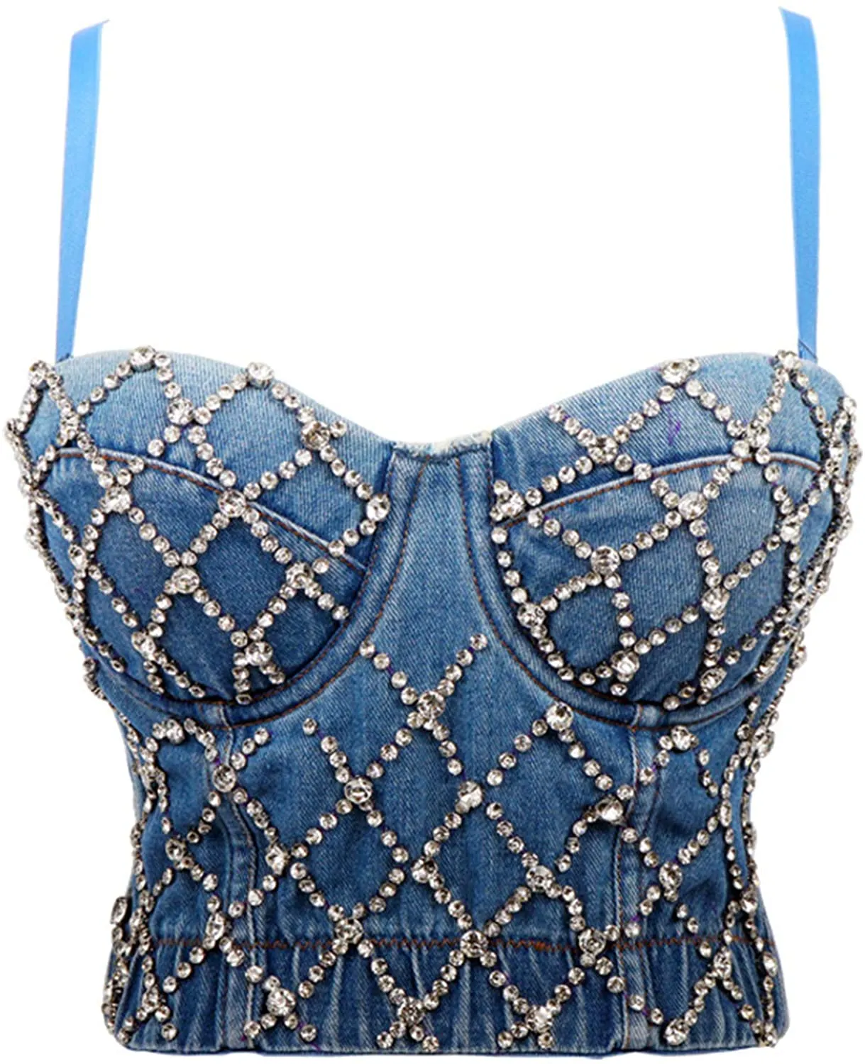 Crystal Denim Corset Bustier Top