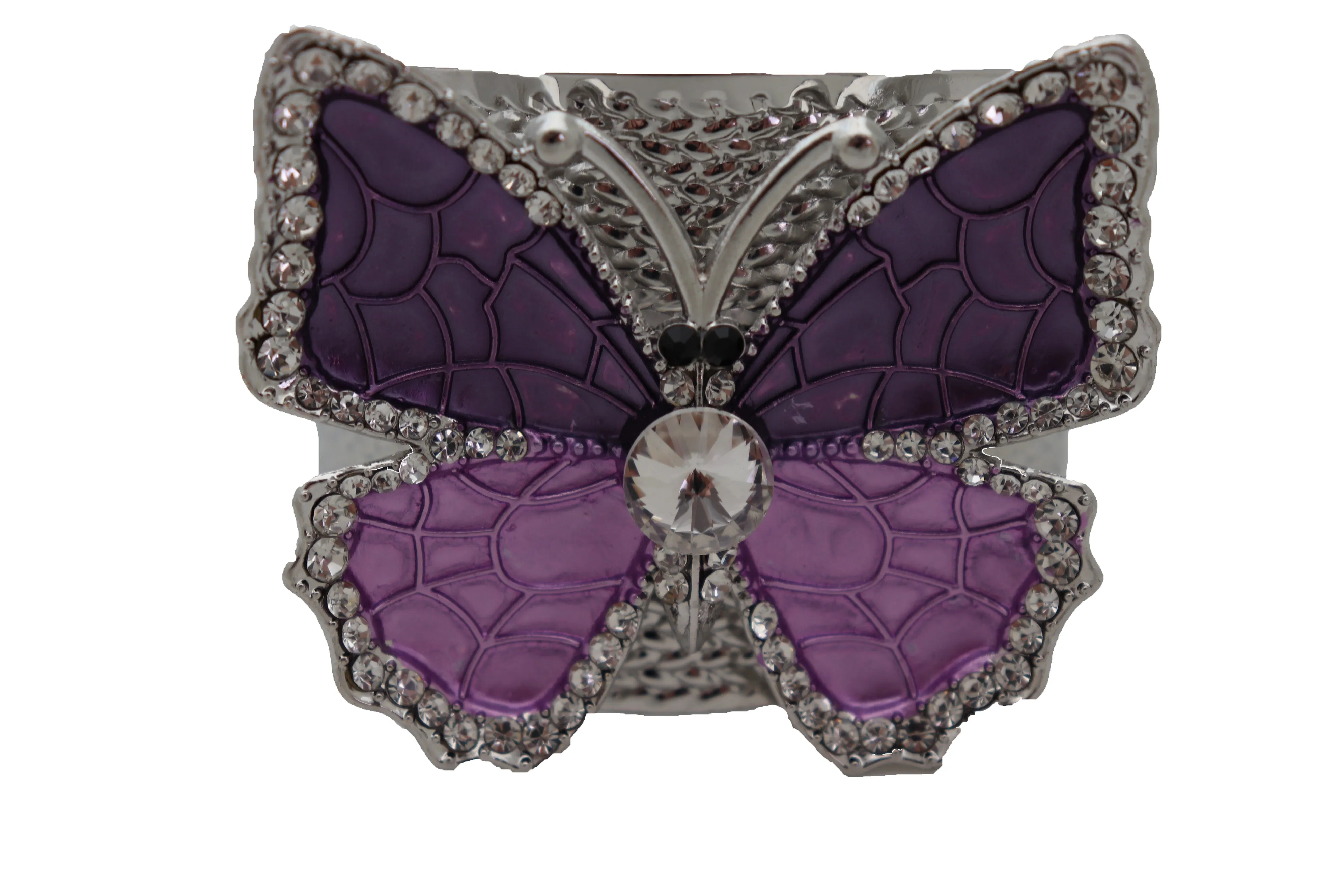 Cuff Bracelet Silver Metal Butterfly Bling Elegant Jewelry Purple Lavender