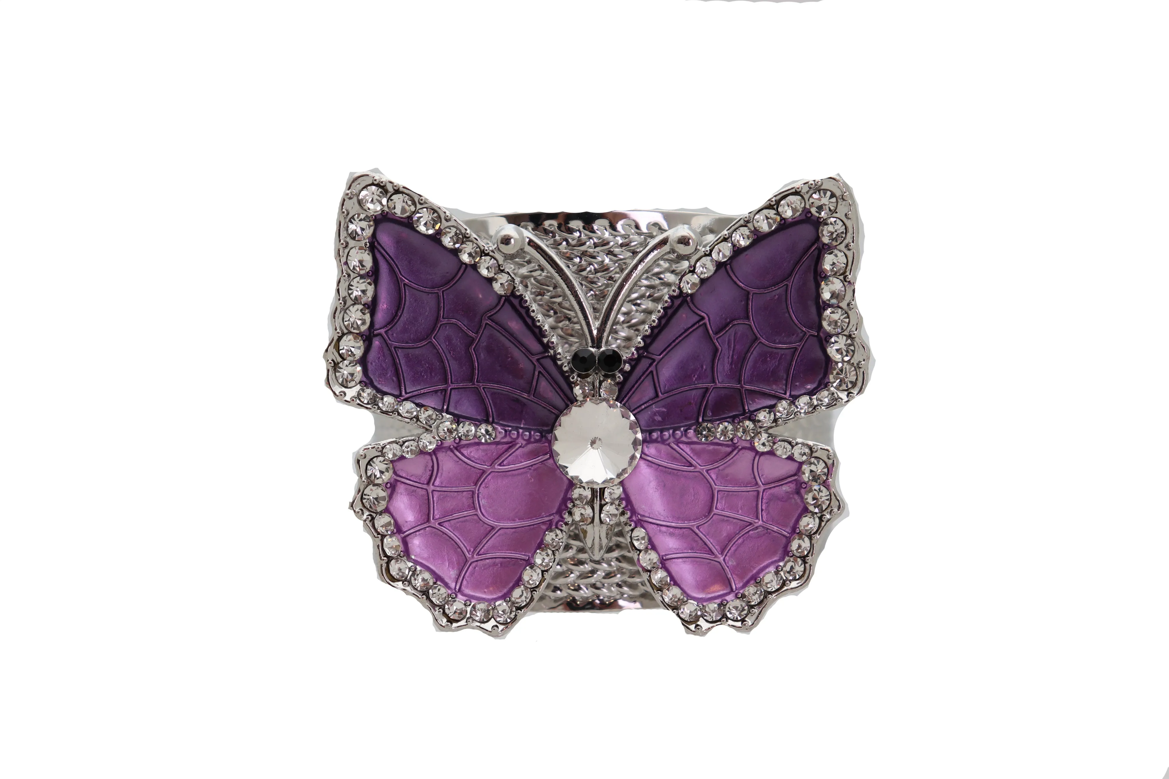 Cuff Bracelet Silver Metal Butterfly Bling Elegant Jewelry Purple Lavender