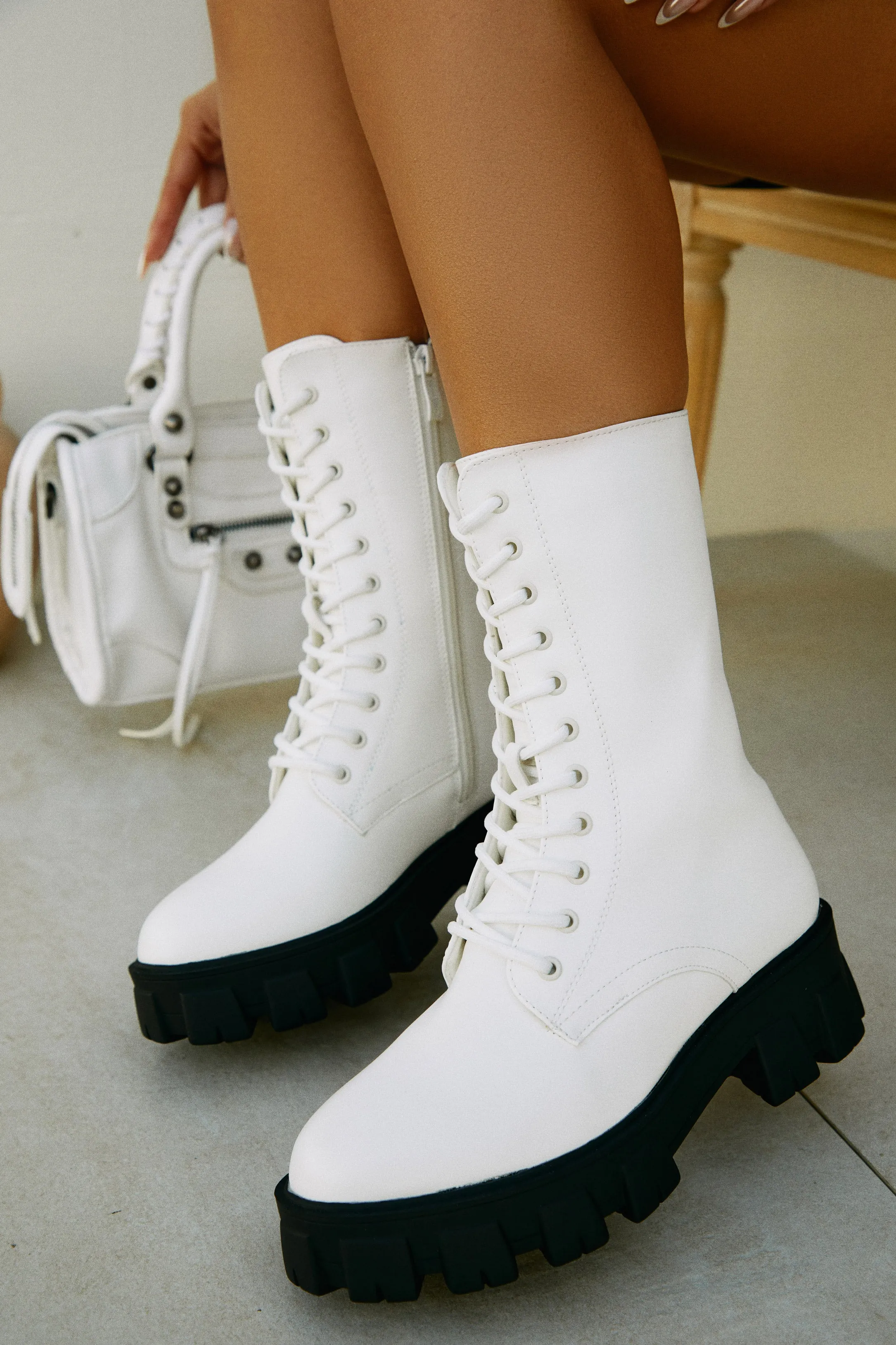 Dani Lace Up Combat Boots - White