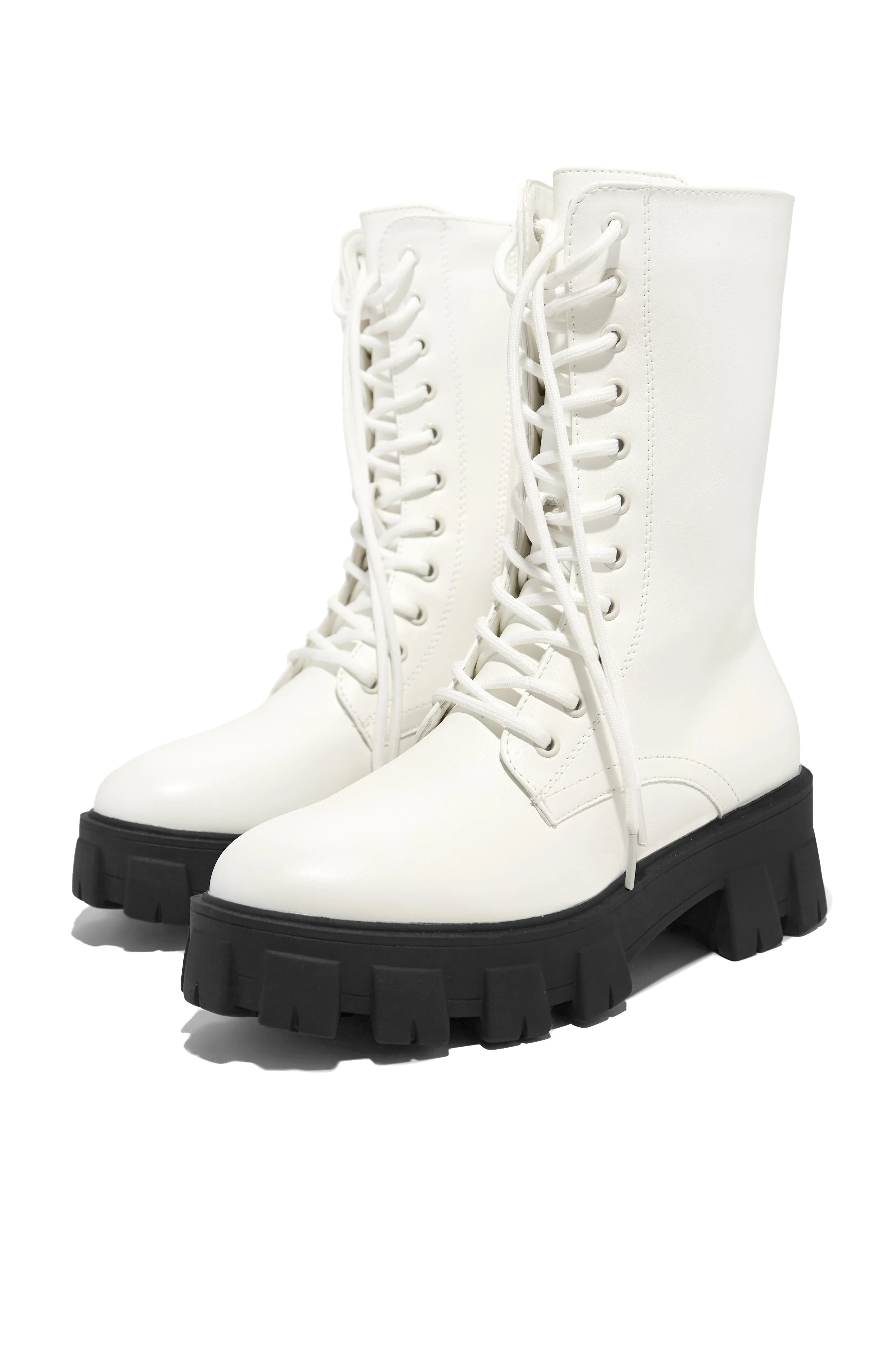 Dani Lace Up Combat Boots - White