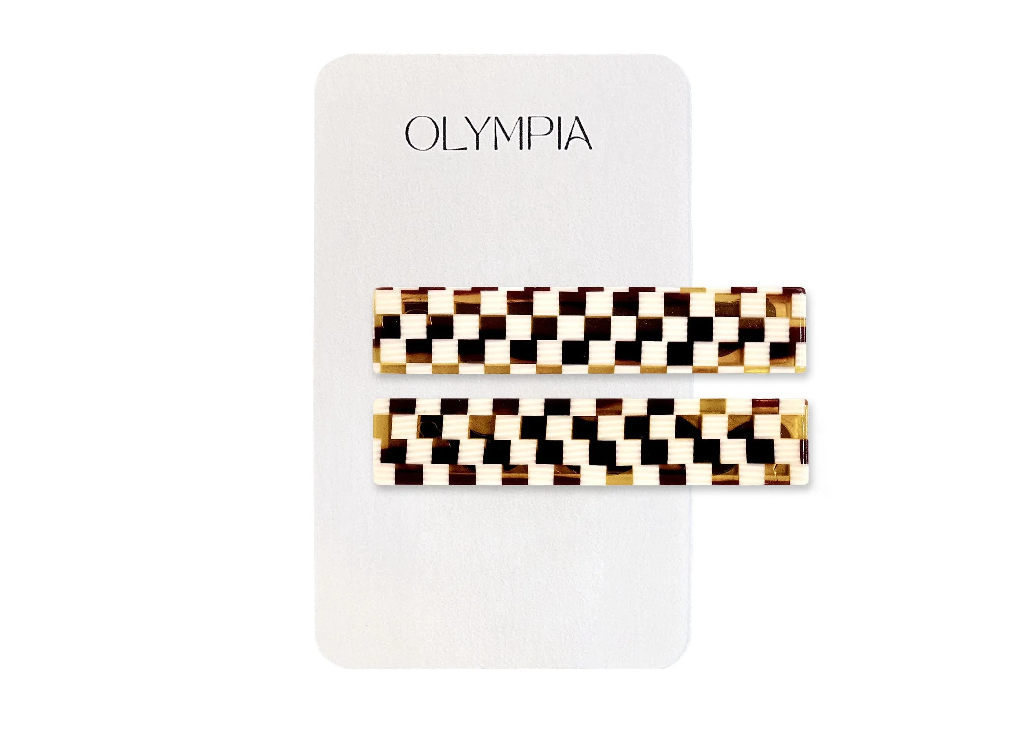 Emma Hair Clips - Amber/Cream Checker