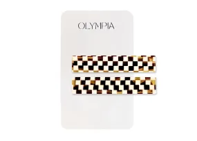 Emma Hair Clips - Amber/Cream Checker