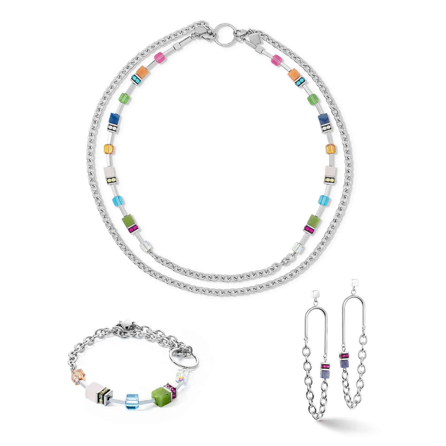 GeoCUBE® Iconic Boho necklace silver-multicolour