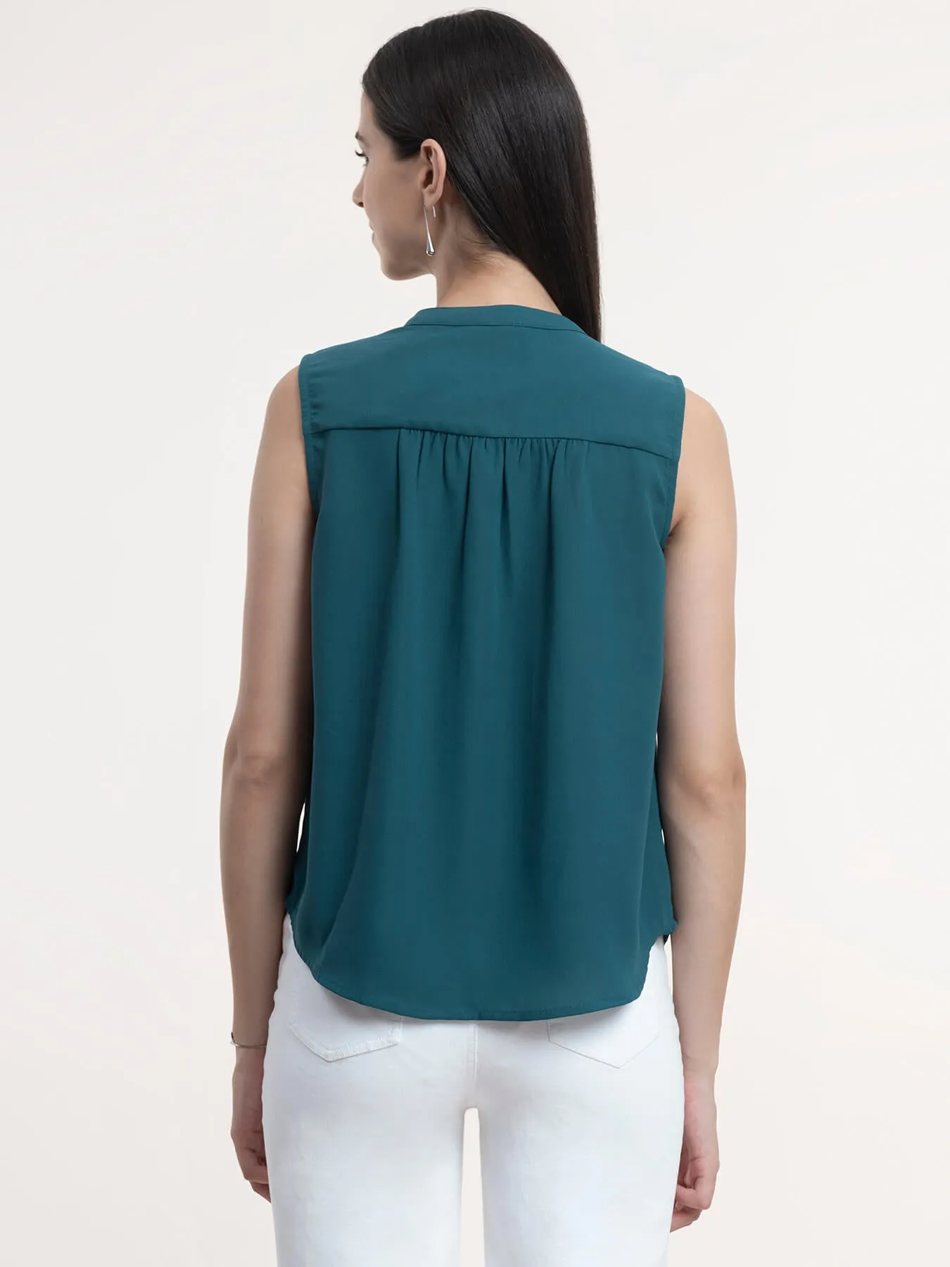 Georgette Tie-Up Neck Top - Teal