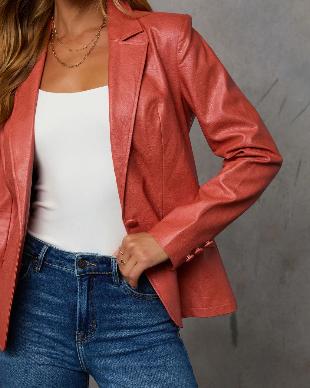 Girl Boss Singular Button Closure Leather Blazer