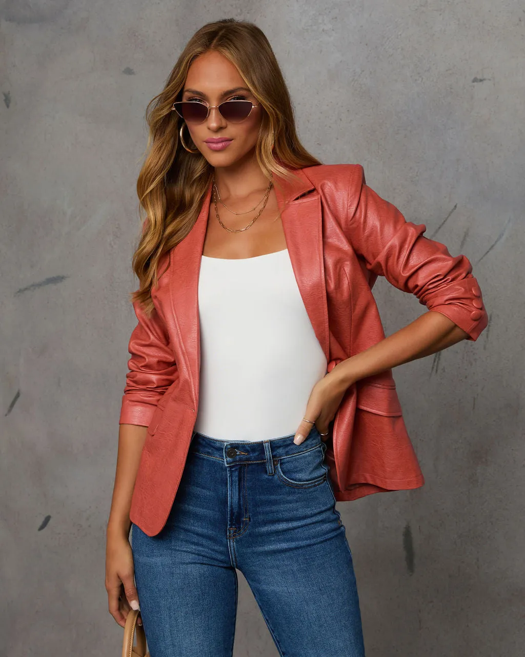 Girl Boss Singular Button Closure Leather Blazer