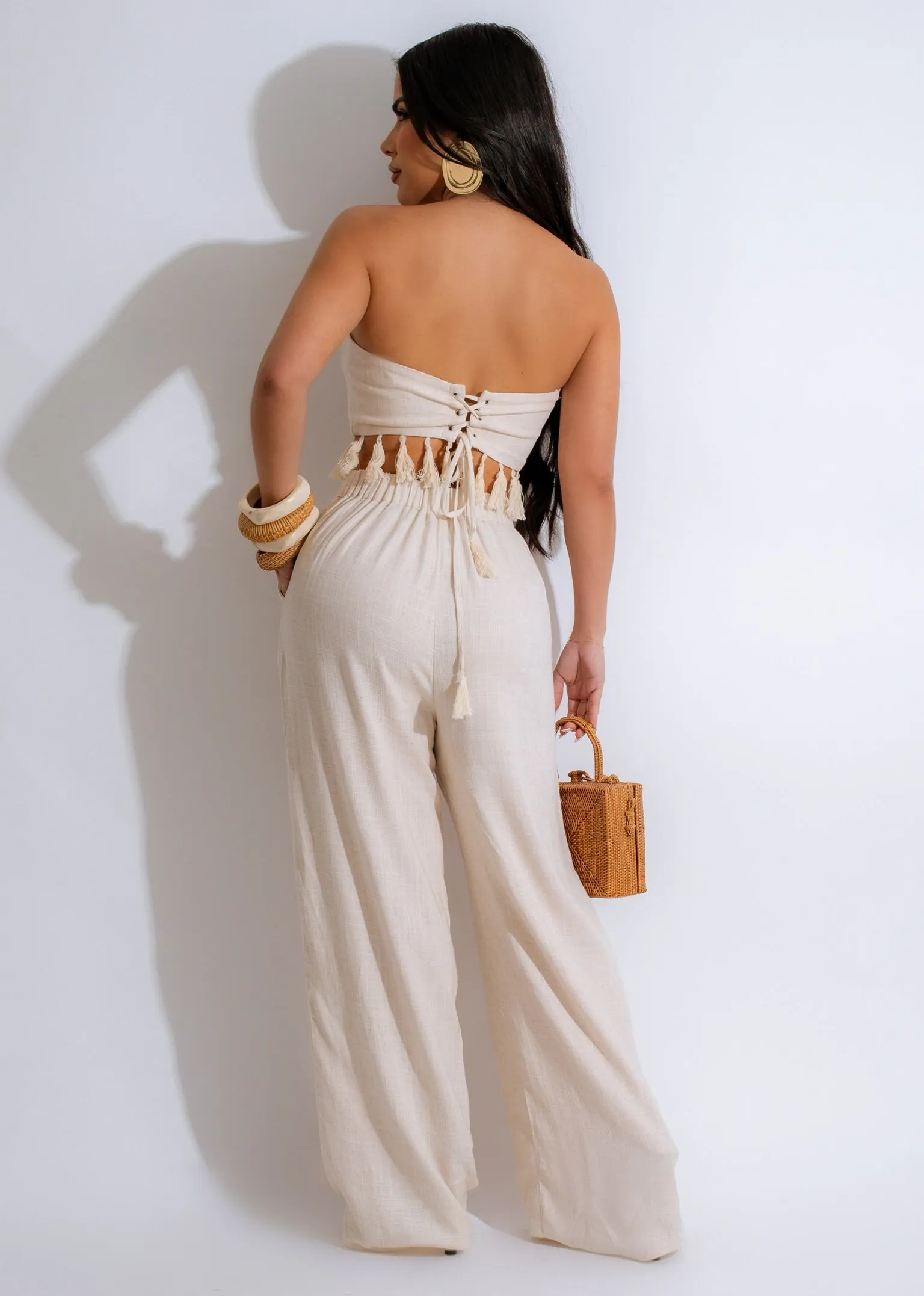 Glamour Goddess Linen Pant Set Nude