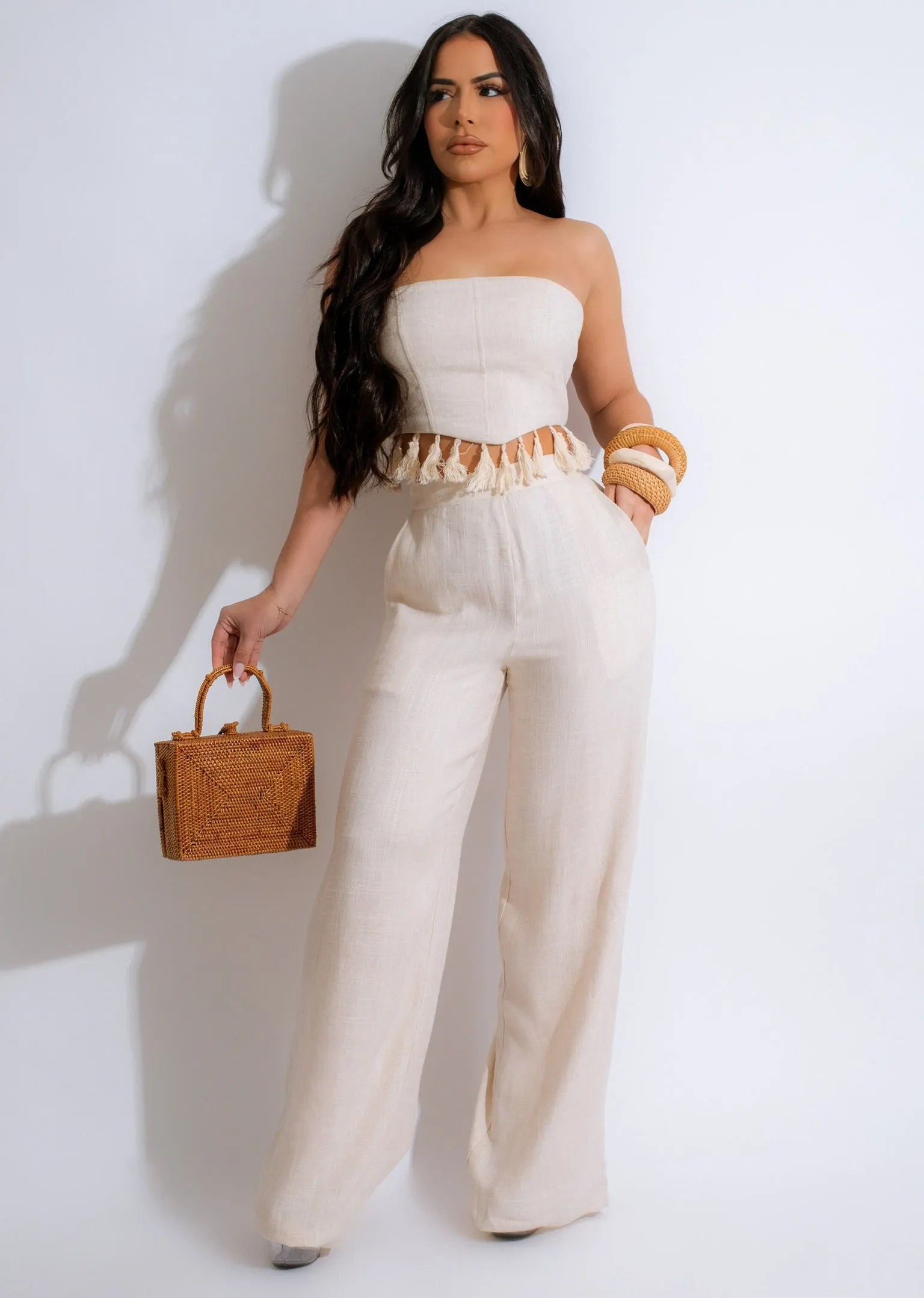 Glamour Goddess Linen Pant Set Nude