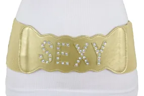 Gold Elastic Band Wide Belt Hip High Waist Silver Bling SEXY Size S M