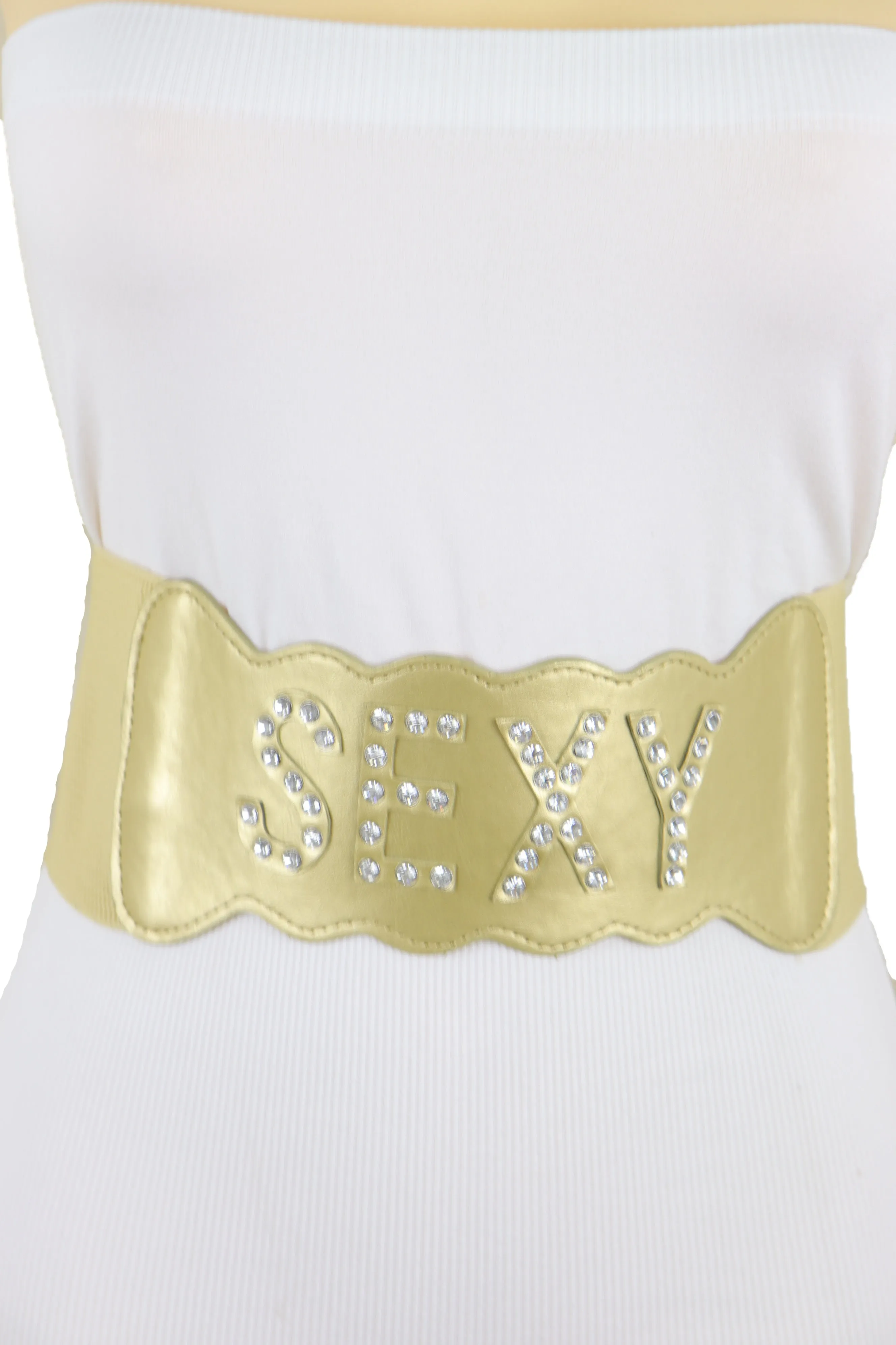 Gold Elastic Band Wide Belt Hip High Waist Silver Bling SEXY Size S M