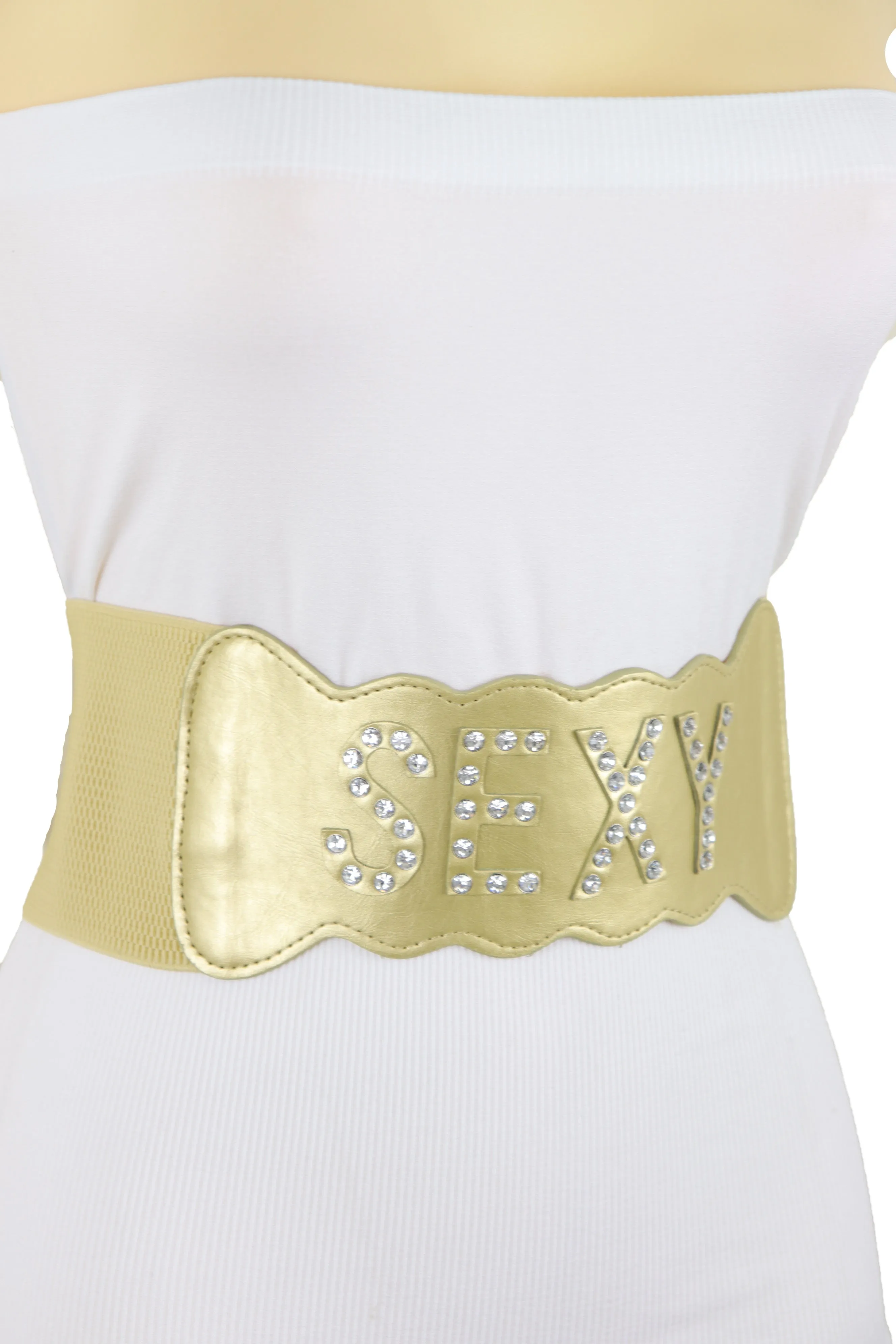 Gold Elastic Band Wide Belt Hip High Waist Silver Bling SEXY Size S M