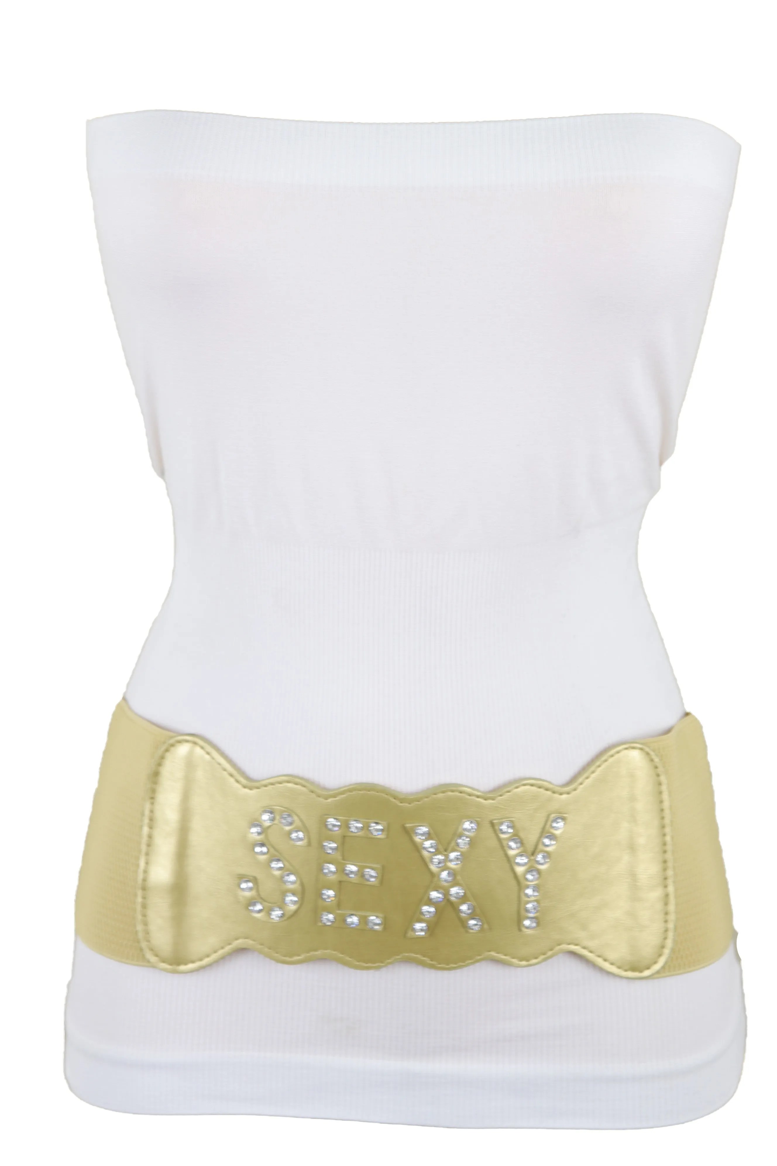 Gold Elastic Band Wide Belt Hip High Waist Silver Bling SEXY Size S M