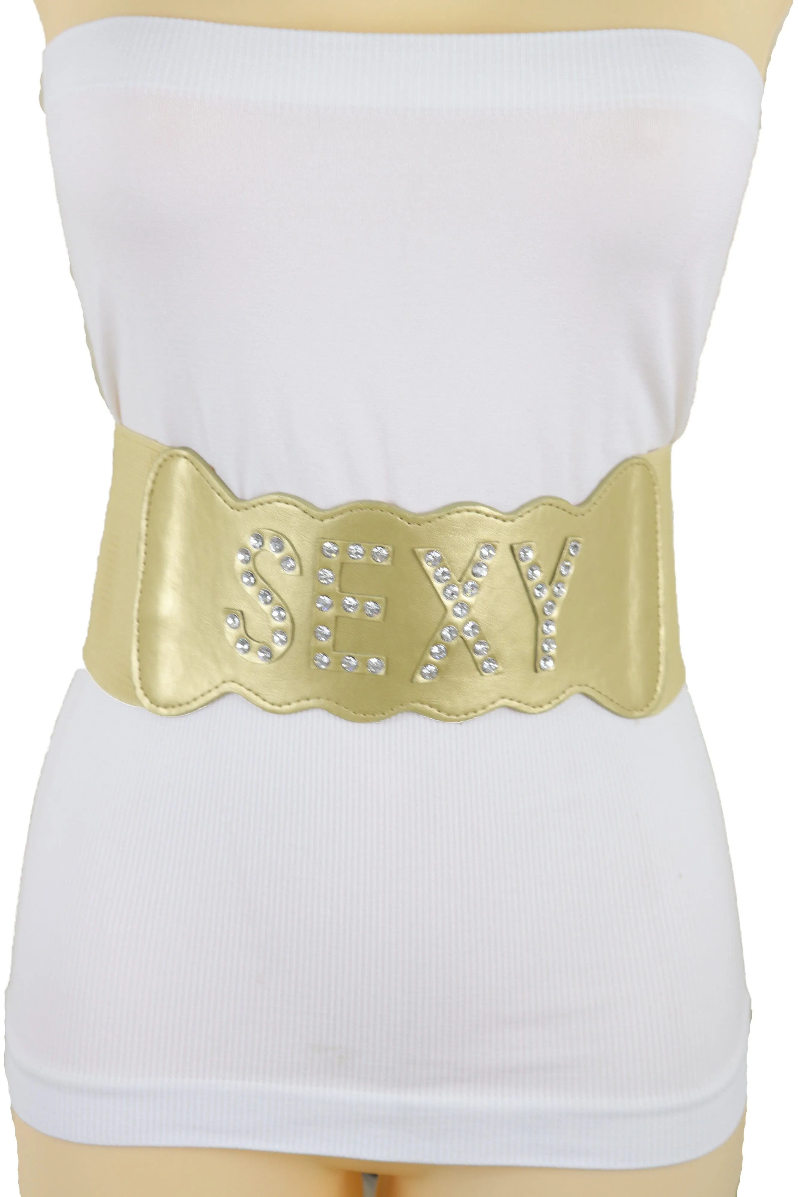 Gold Elastic Band Wide Belt Hip High Waist Silver Bling SEXY Size S M