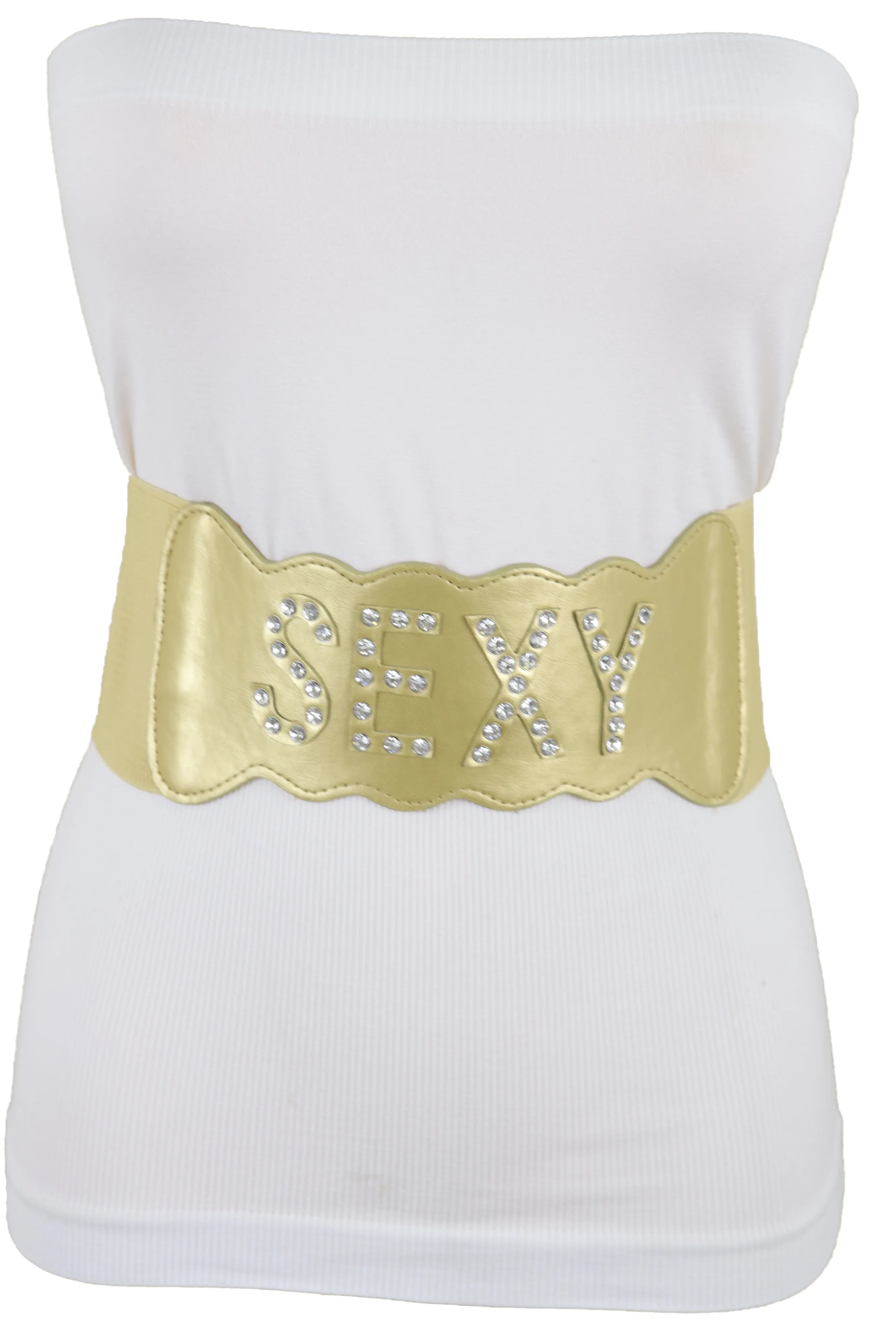 Gold Elastic Band Wide Belt Hip High Waist Silver Bling SEXY Size S M