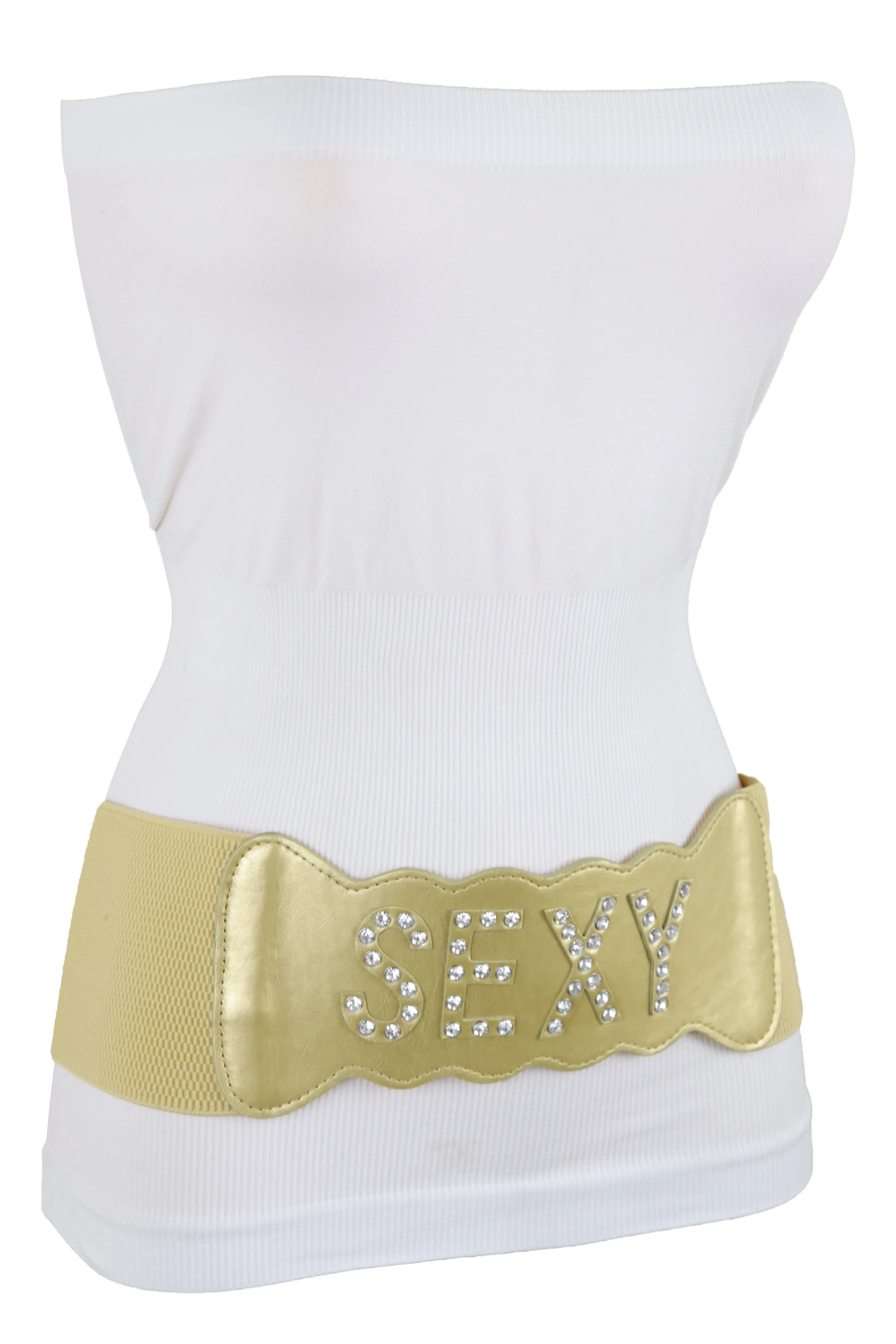 Gold Elastic Band Wide Belt Hip High Waist Silver Bling SEXY Size S M