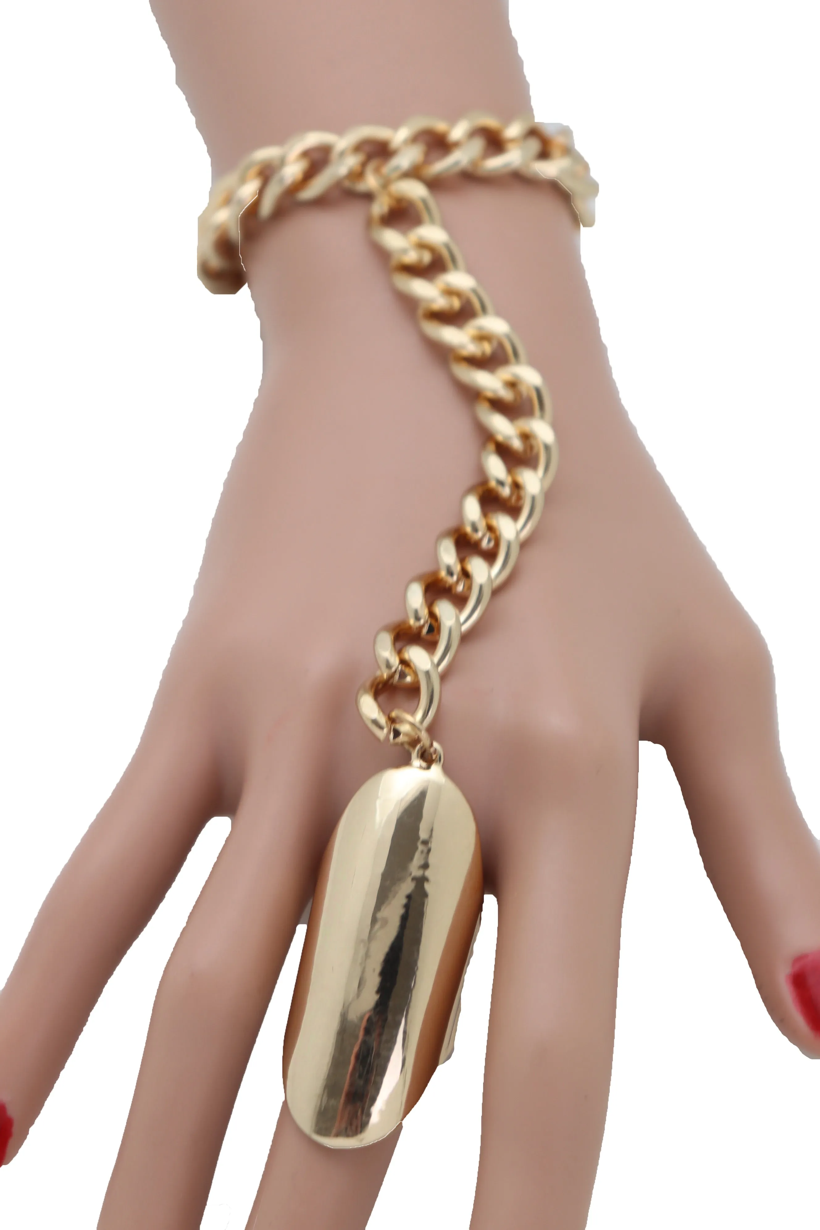 Gold Metal Hand Chain Wrist Bracelet Bling Connected Ring