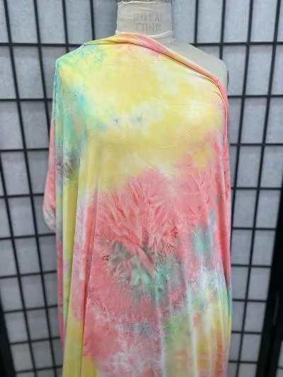 Green Yellow Pink Tie Dye Poly Jersey