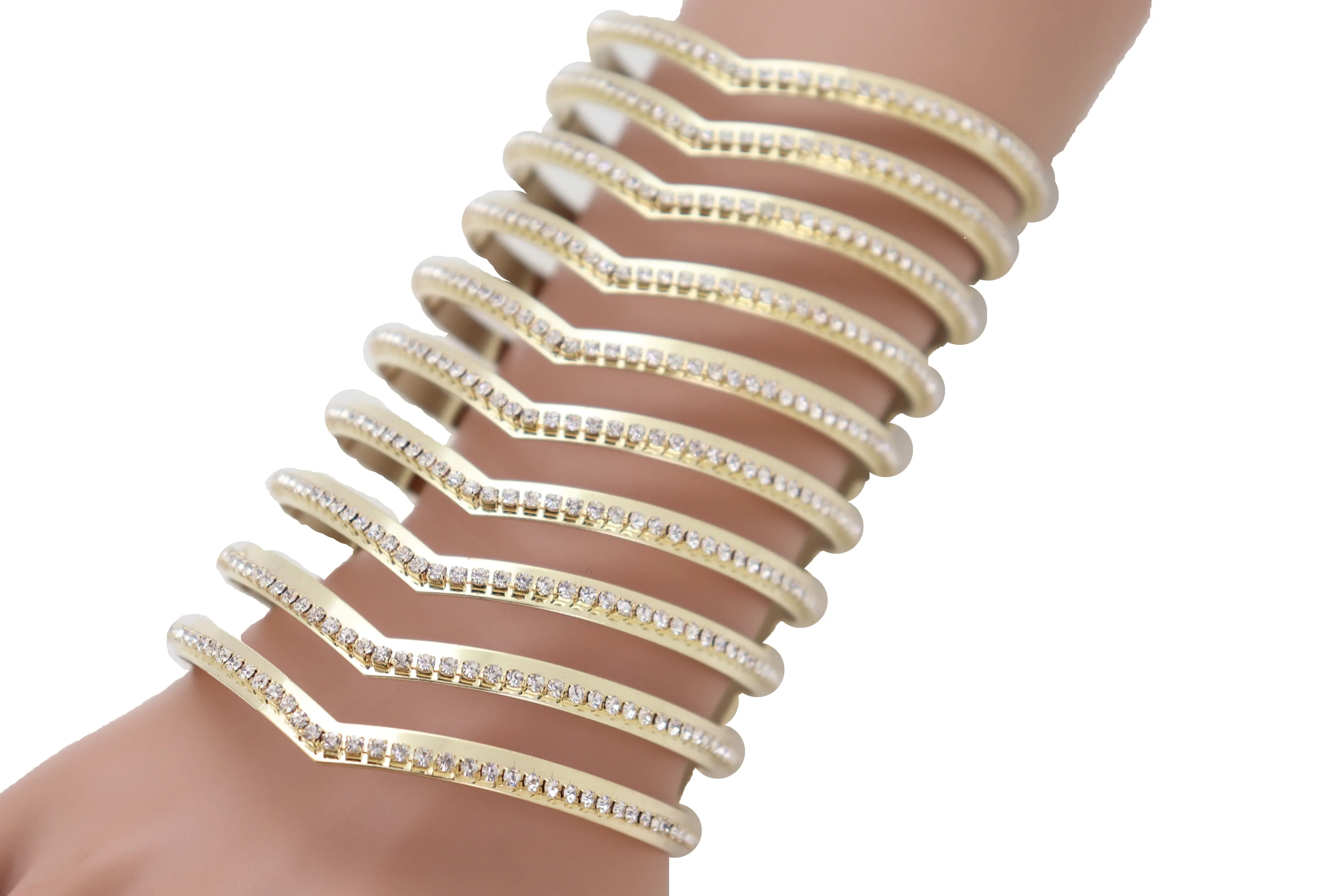 Jewelry Gold Metal Bling Extra Long Cuff Bracelet Fancy Chevron Wonder Hot