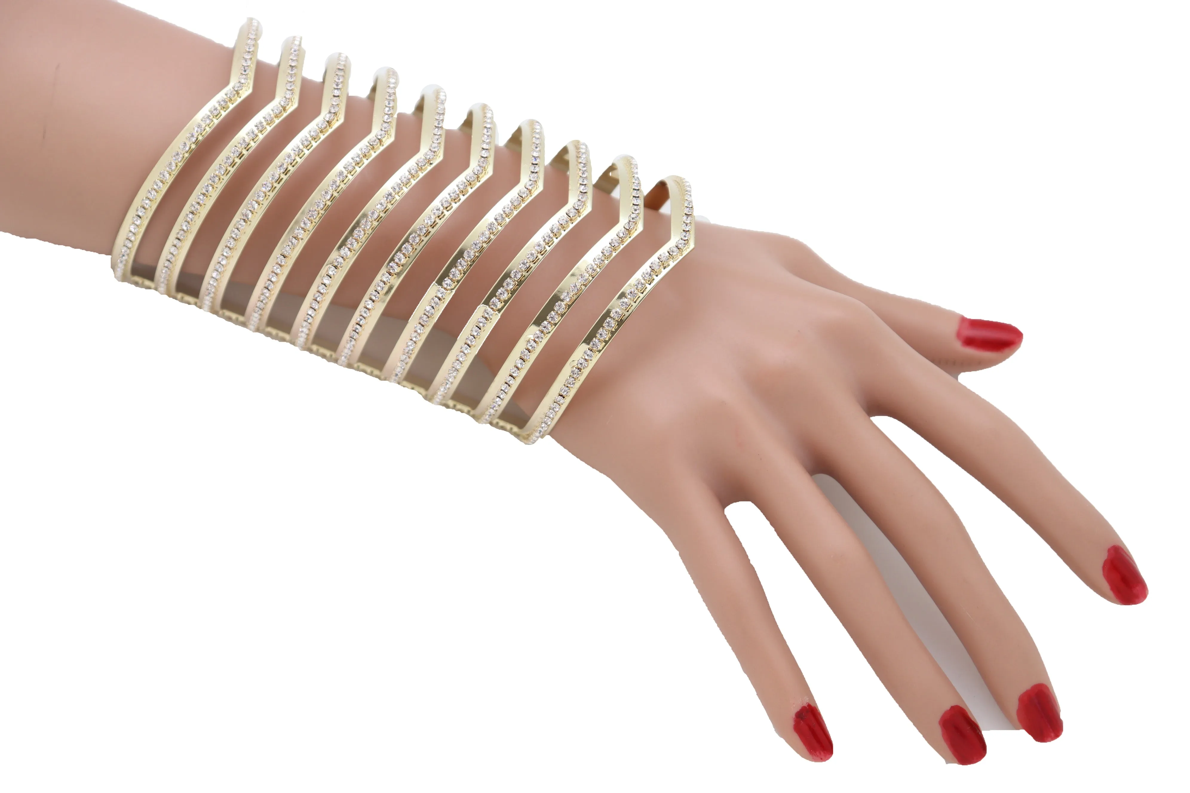 Jewelry Gold Metal Bling Extra Long Cuff Bracelet Fancy Chevron Wonder Hot