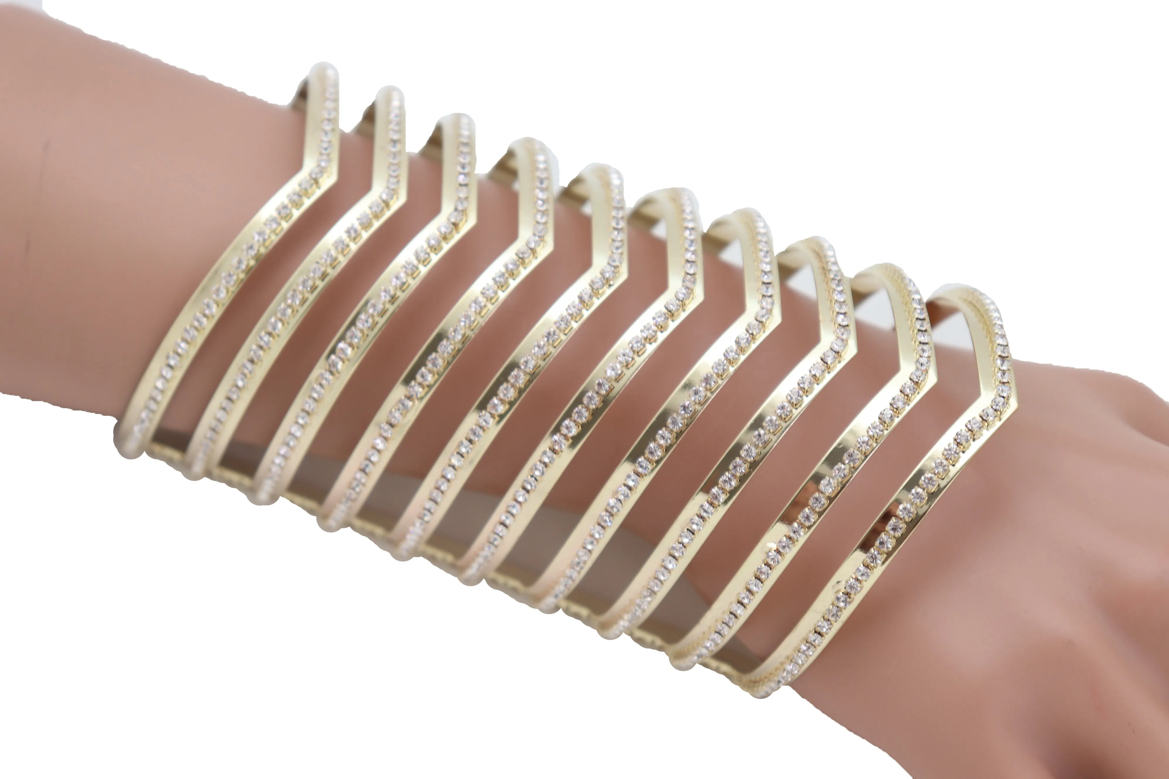 Jewelry Gold Metal Bling Extra Long Cuff Bracelet Fancy Chevron Wonder Hot