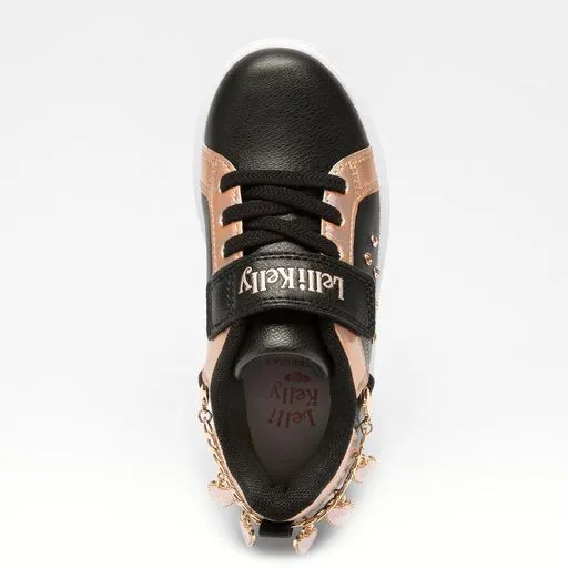 Lelli Kelly Gioello Black Trainers with Rose Gold Charm Love Heart Bracelet