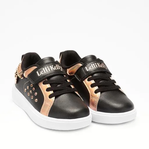 Lelli Kelly Gioello Black Trainers with Rose Gold Charm Love Heart Bracelet