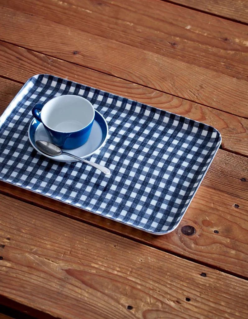 Linen Tray Medium: Navy White Check