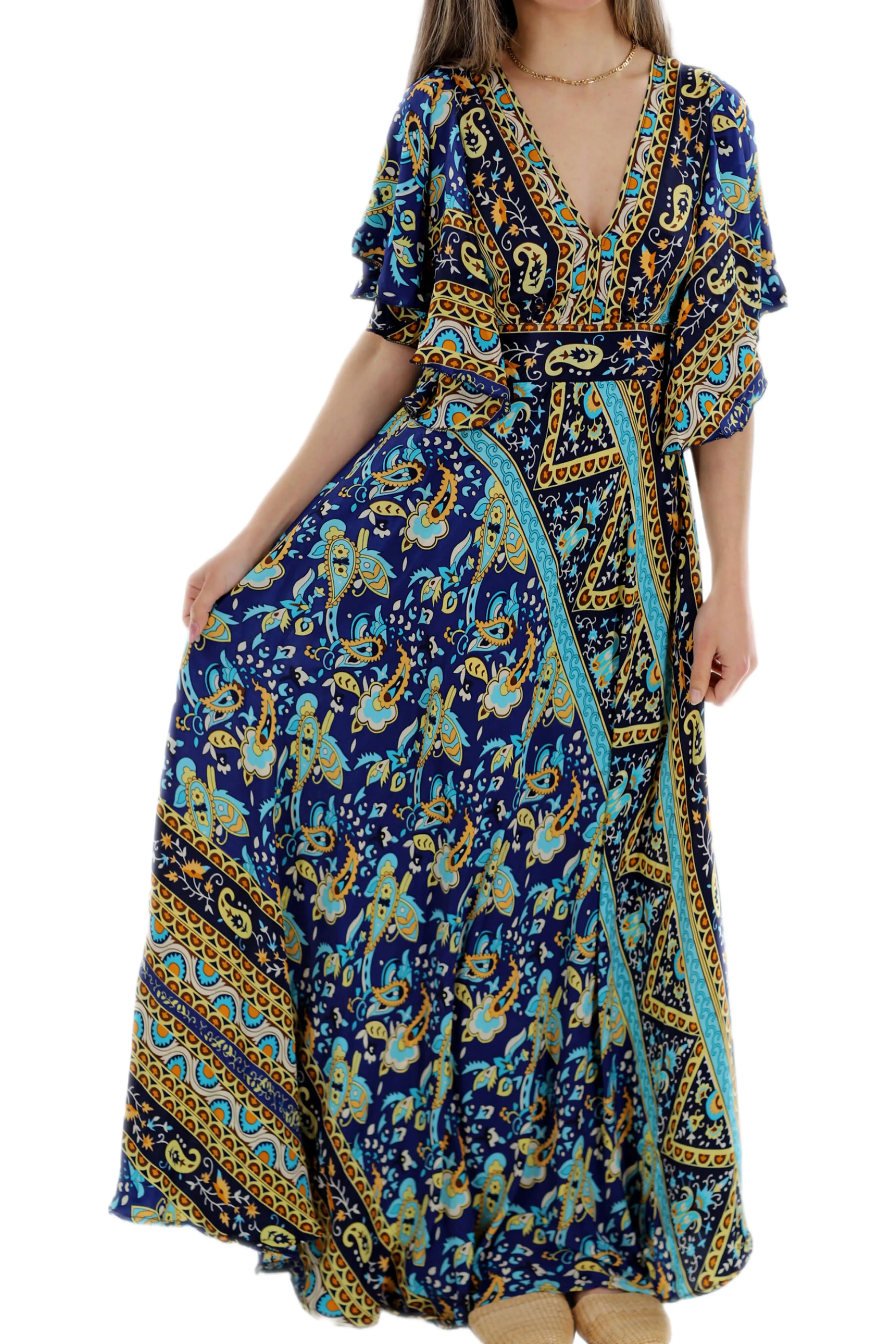 Long Flowy Floral 'Cara' Maxi Dress in Navy