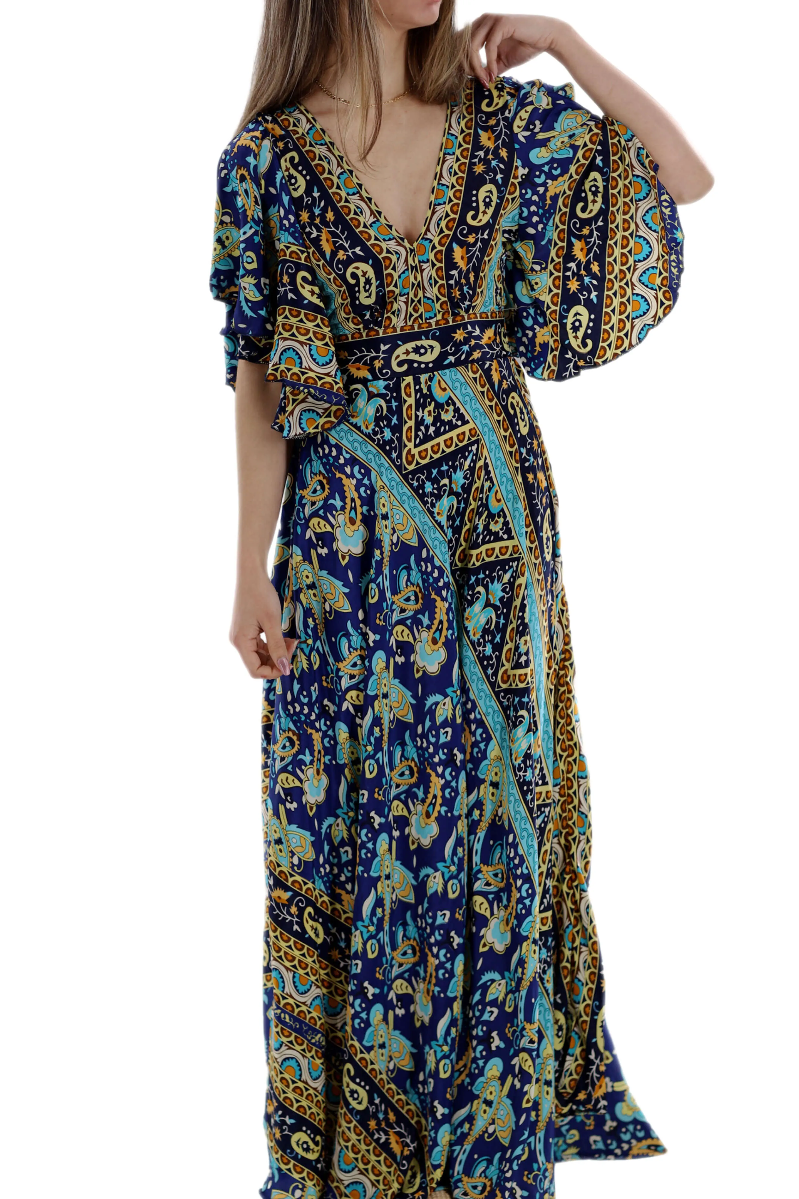 Long Flowy Floral 'Cara' Maxi Dress in Navy