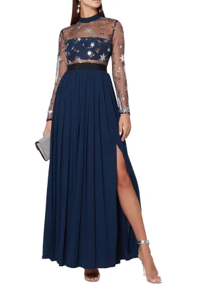 Navy Star Tulle Embellished Gown (UK 6)