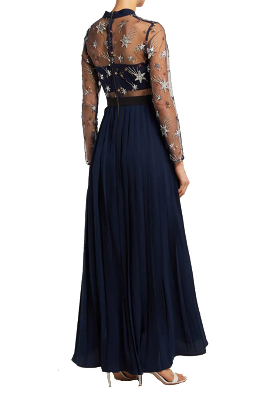 Navy Star Tulle Embellished Gown (UK 6)