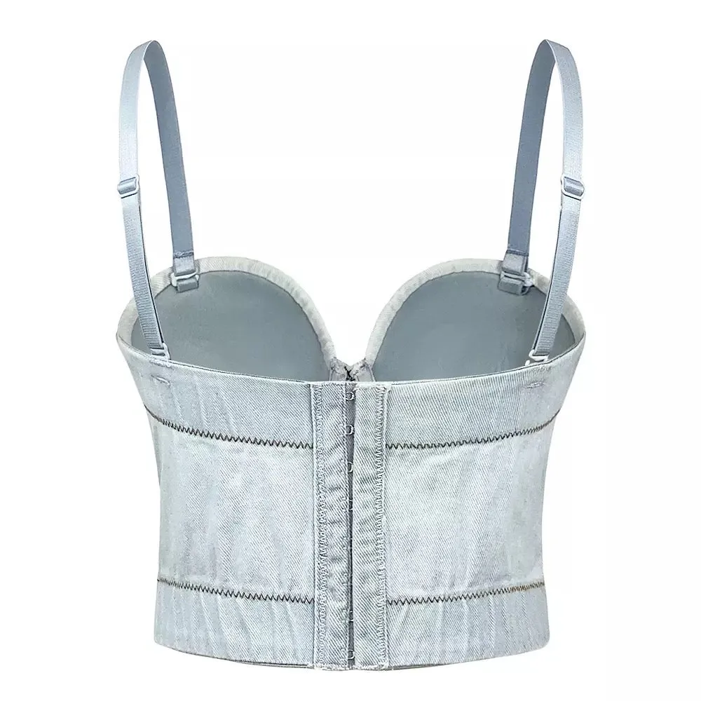 Pearl Denim Corset Bustier Top