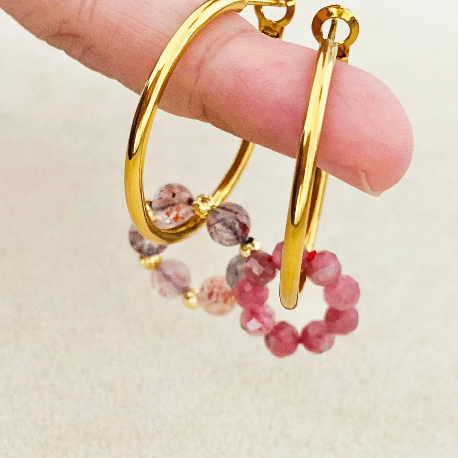 Pink Tourmaline & Super Seven Sucre Donut Earrings