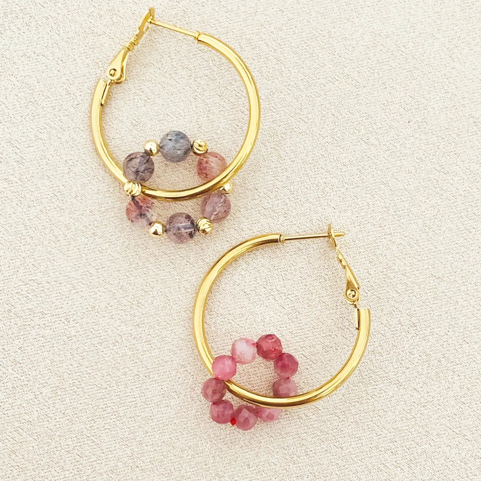 Pink Tourmaline & Super Seven Sucre Donut Earrings