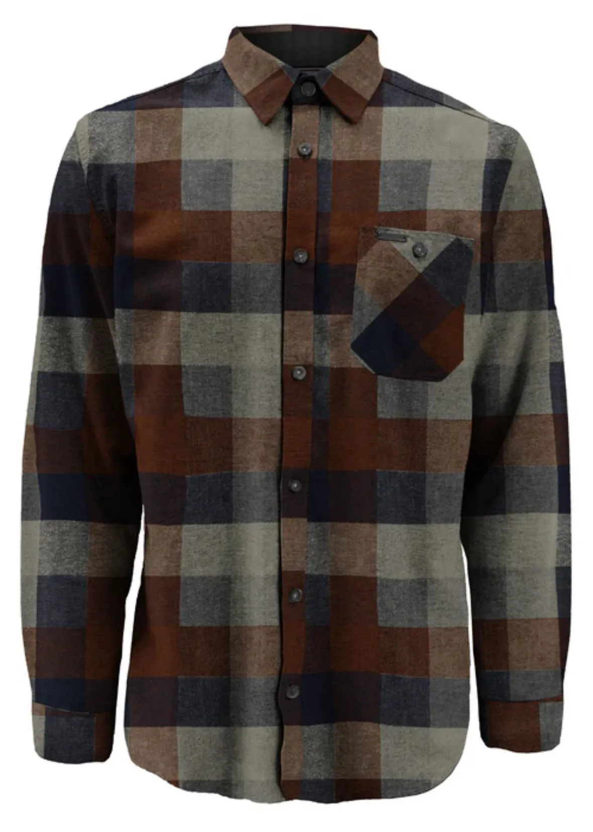 Point Zero Cotton Light Brush Flannel Overshirt | Navy/Bark