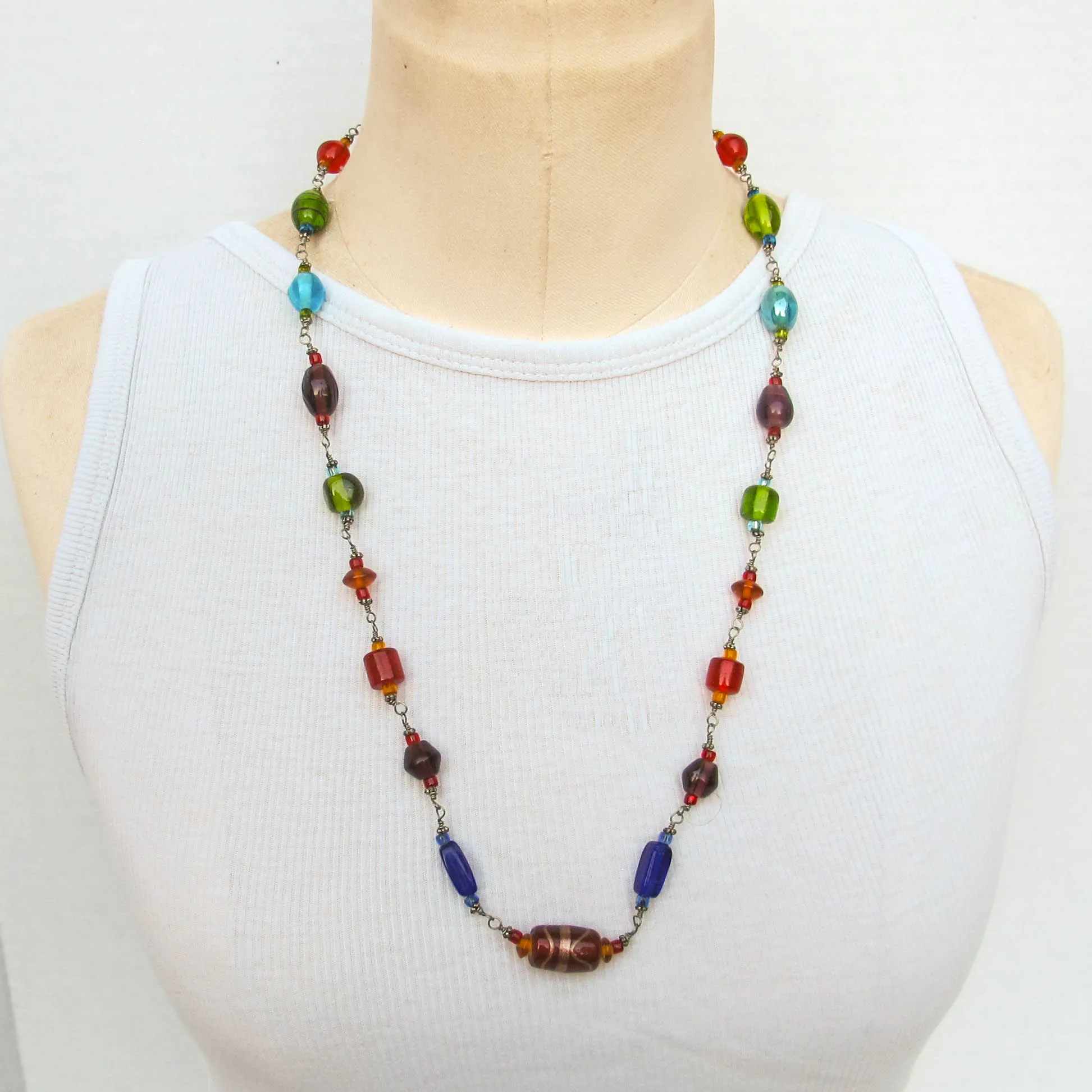 Rainbow Bright Indian Glass Beads Necklace