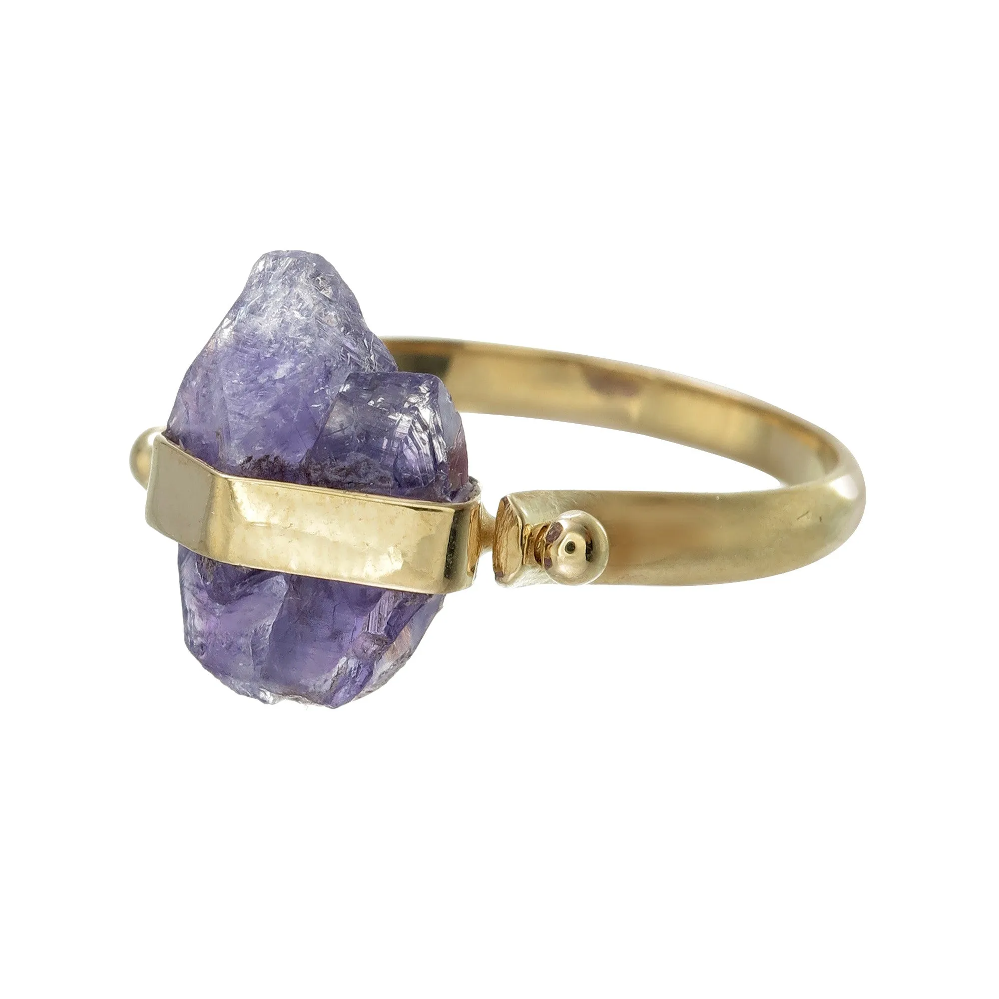 ROUGH AMETHYST SWIVEL RING - GOLD