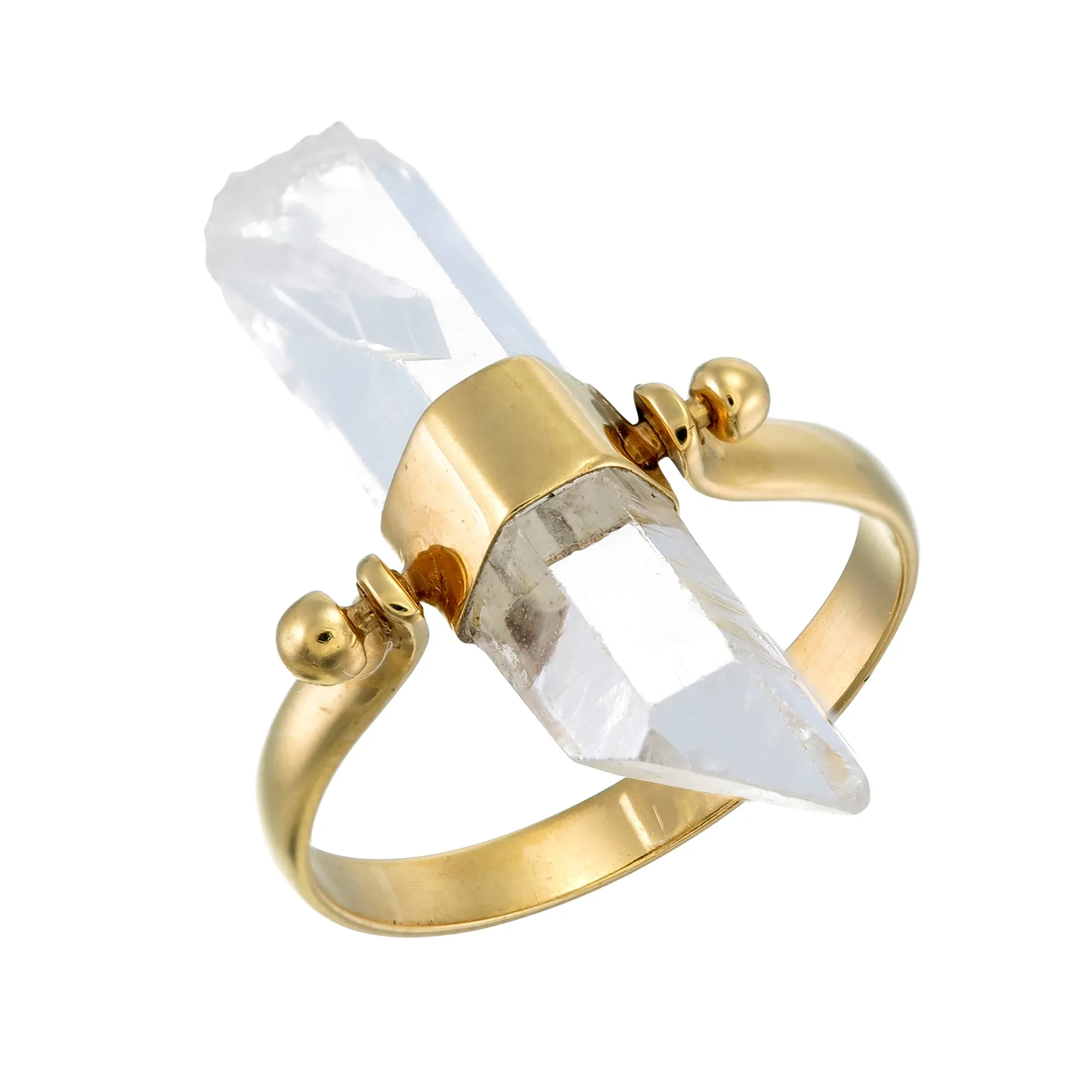 ROUGH QUARTZ SWIVEL RING - GOLD