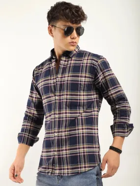 Sage Navy Check Full Sleeve Shirt