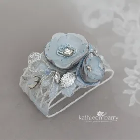 Shauna wrist corsage cuff bracelet - Silver grey and pale blue (colors on request) prom matric dance