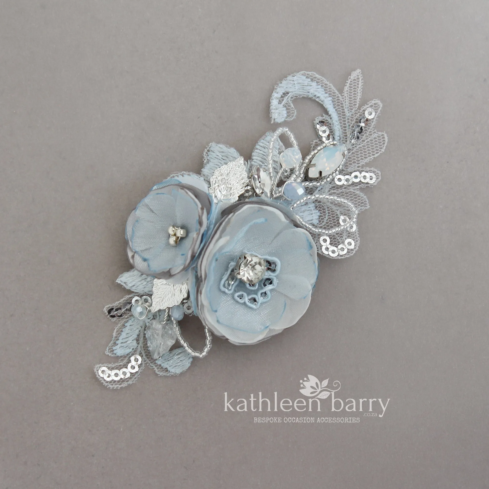 Shauna wrist corsage cuff bracelet - Silver grey and pale blue (colors on request) prom matric dance