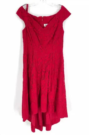 Size 14 Red Floral Lace Designer Dress