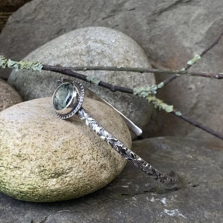 Sterling silver and Prehnite stacking bangle