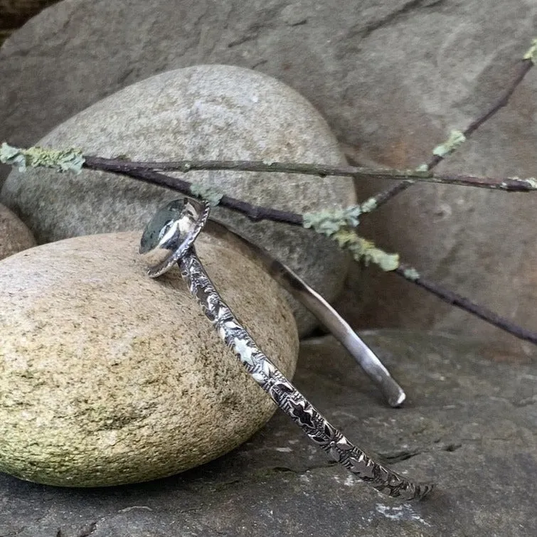 Sterling silver and Prehnite stacking bangle