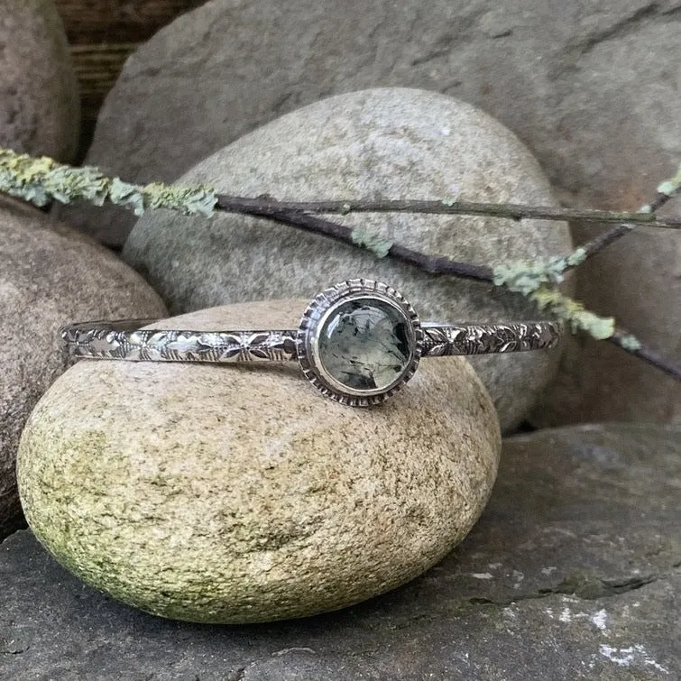 Sterling silver and Prehnite stacking bangle