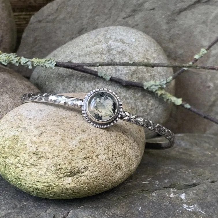 Sterling silver and Prehnite stacking bangle