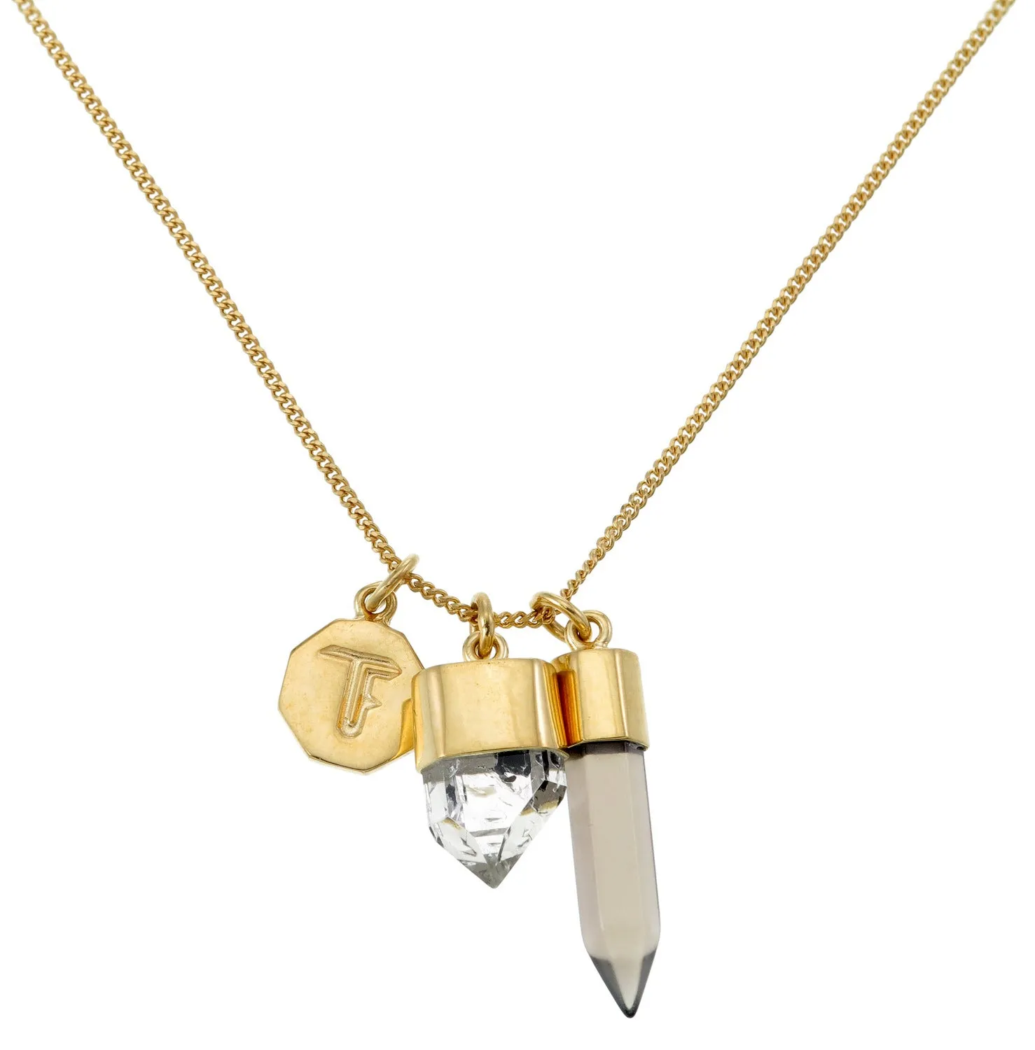 SUPERPOWER CHARM NECKLACE - SMOKY WITH  DIAMOND QUARTZ - GOLD